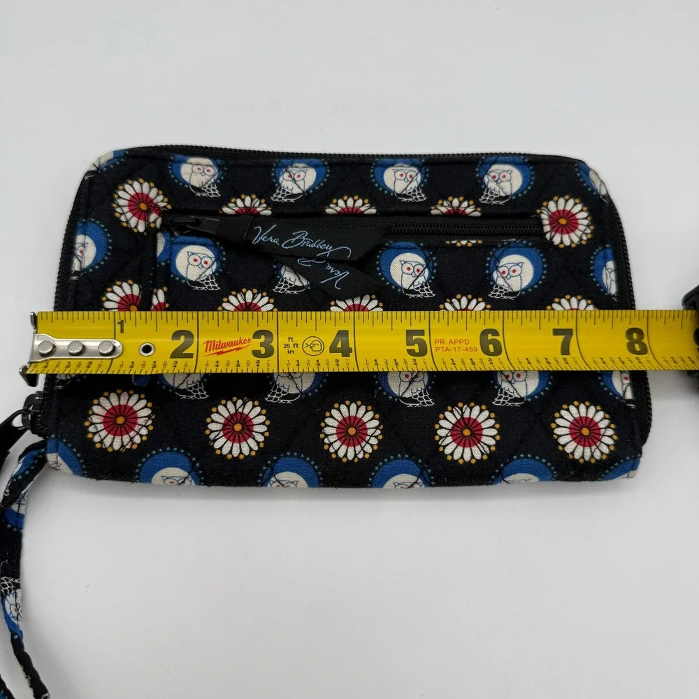 Vera Bradley Wristlet Wallet Women Black Night Day Owl Floral Quilted Zip Around
